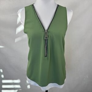 Blue Sand Sz S Green Tank Top Front Zipper Sleeveless 2 Layered